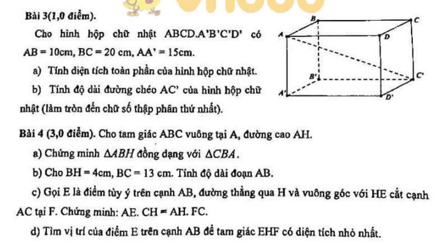 Đề thi Toán lớp 8 học kì 2 năm học 2019 - 2020 - Đề số 2