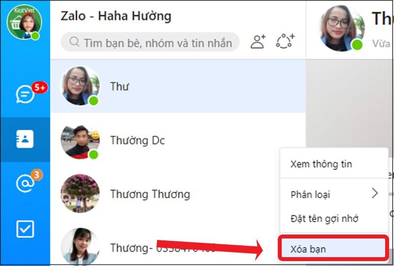 Hướng dẫn xóa bạn trên Zalo PC
