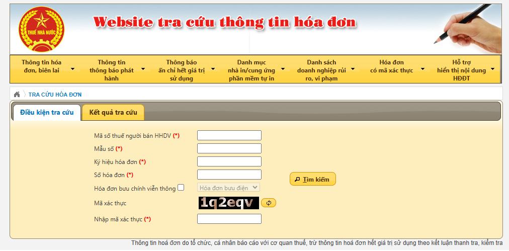 nhập các thông tin hóa đơn cần tra cứu tại website tra cứu thông tin hóa đơn