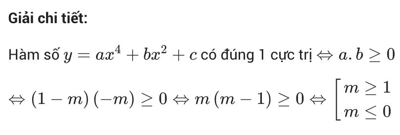 Tìm m để hàm số có đúng 1 cực trị