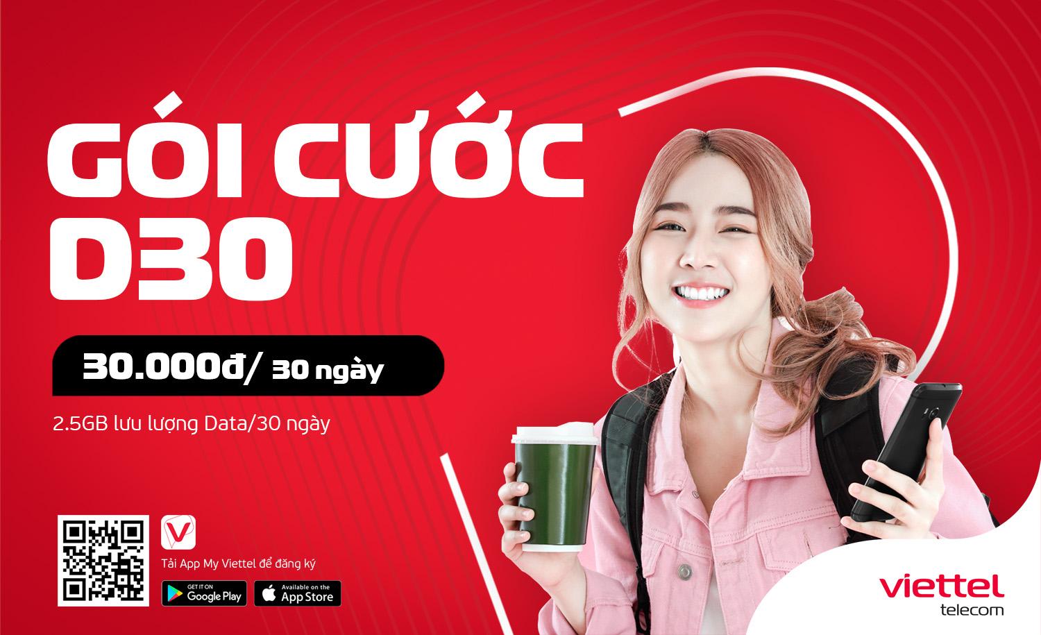 Với mức tiền 30.000 đồng khách hàng có thể đăng ký gói cước Dcom 4G Viettel nào?