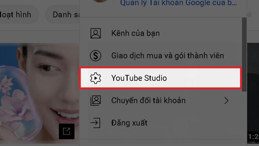 Chọn vào YouTube Studio