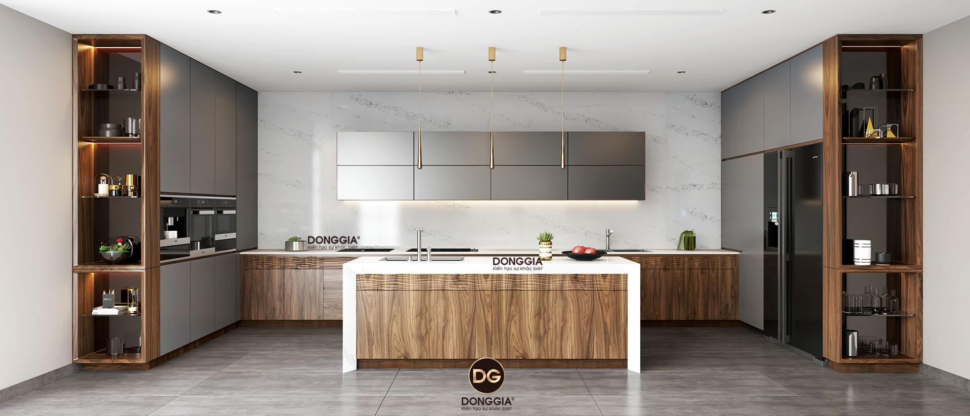 18 Mẫu tủ bếp gỗ óc chó đẹp, xu hướng mới nhất 2020