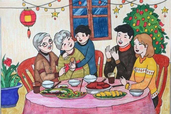 Tranh vẽ gia đình 4 người đơn giản lớp 8 phong cách chibi ngộ nghĩnh đáng yêu