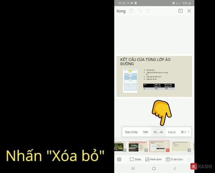 Quá trình xóa slide trong PowerPoint trên điện thoại