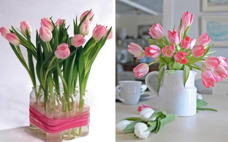 Bí quyết dùng đá lạnh giữ bình hoa tulip chơi Tết tươi lâu