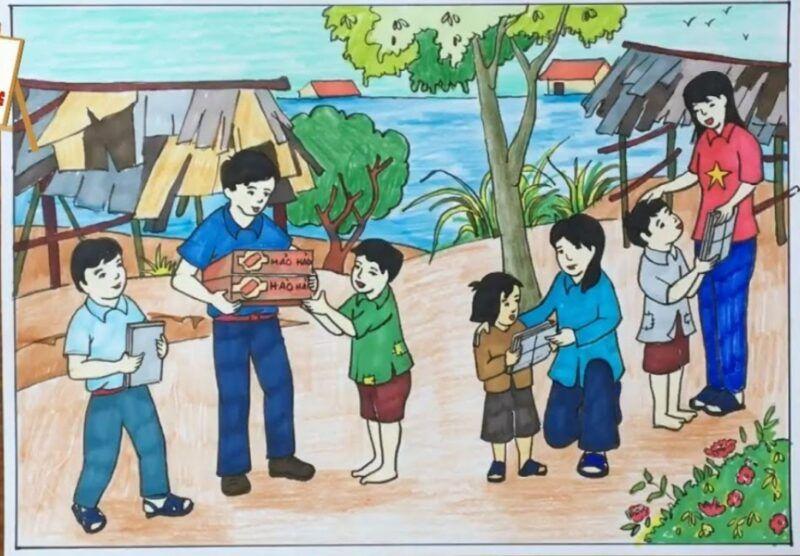 Vẽ tranh cuộc sống quanh em đơn giản, bình dị và yên bình