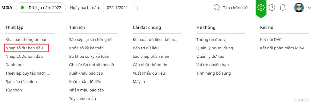Lấy số dư đầu năm