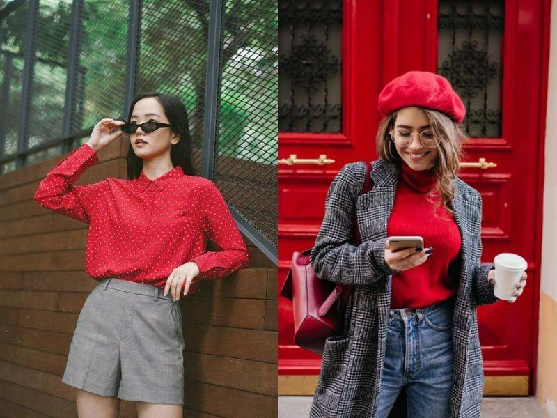 Phối màu đỏ với màu xám - Một tone màu lạnh, basic dễ phối đồ