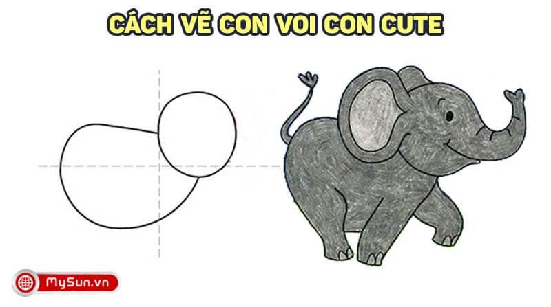 Hướng dẫn cách vẽ, tô màu tranh hình con voi cute dễ thương đơn giản đẹp nhất cho bé – Bài 21