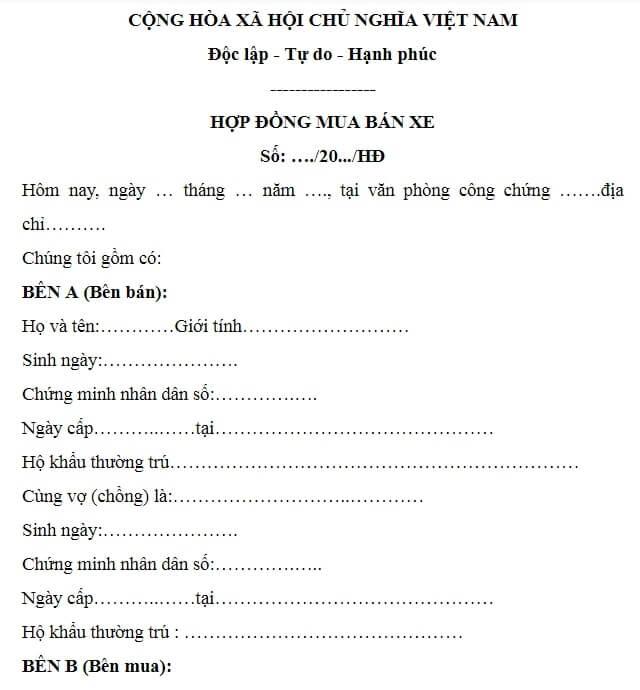 Mẫu hợp đồng mua bán ô tô, xe máy mới chi tiết năm 2025