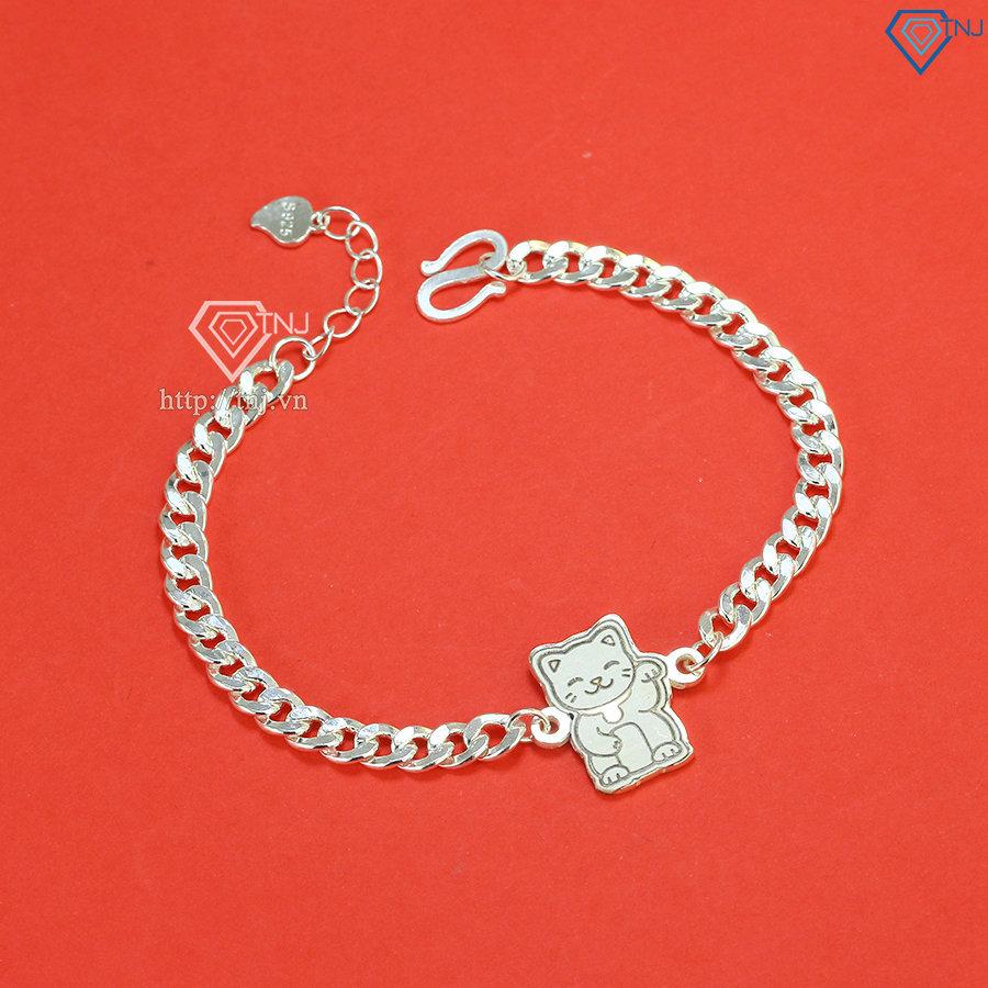 Lắc bạc cho bé hình con mèo thần tài khắc tên LTT0114