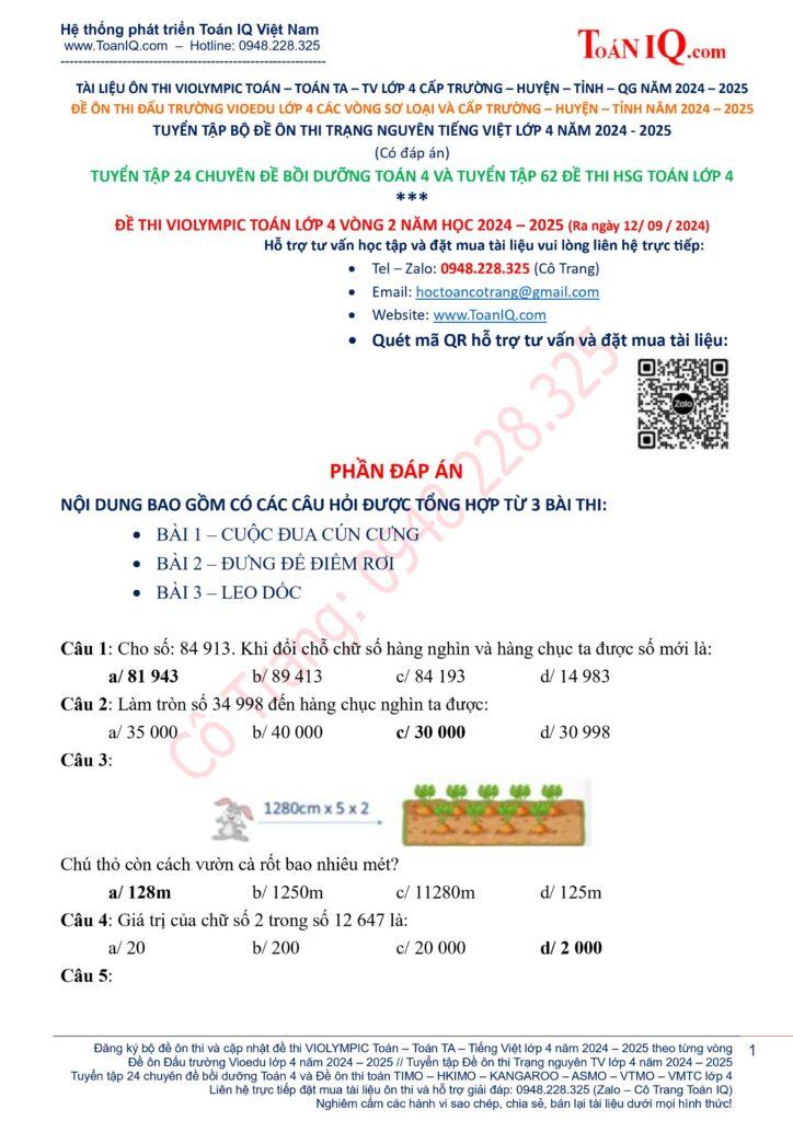 Đề thi Violympic Toán lớp 4 Vòng 2 năm 2024 – 2025