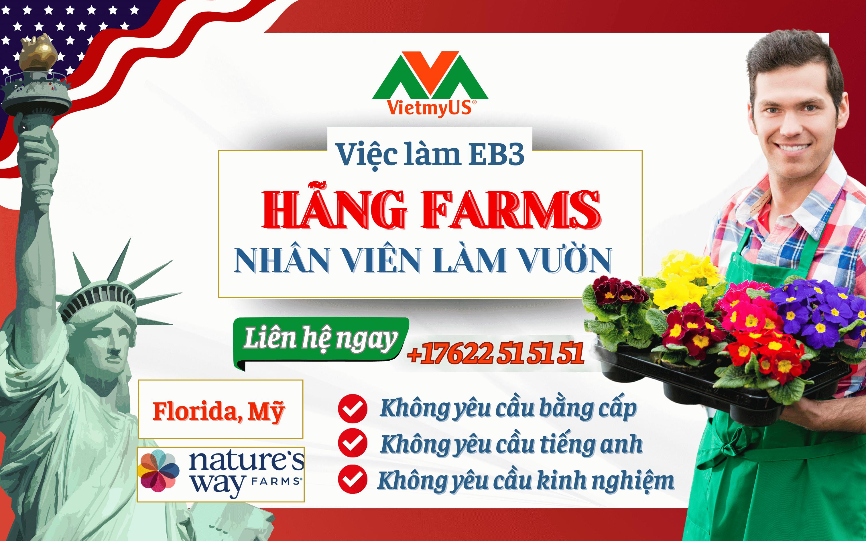 Tuyển dụng việc làm EB3 nhân viên làm vườn hãng Farms tại Florida Mỹ