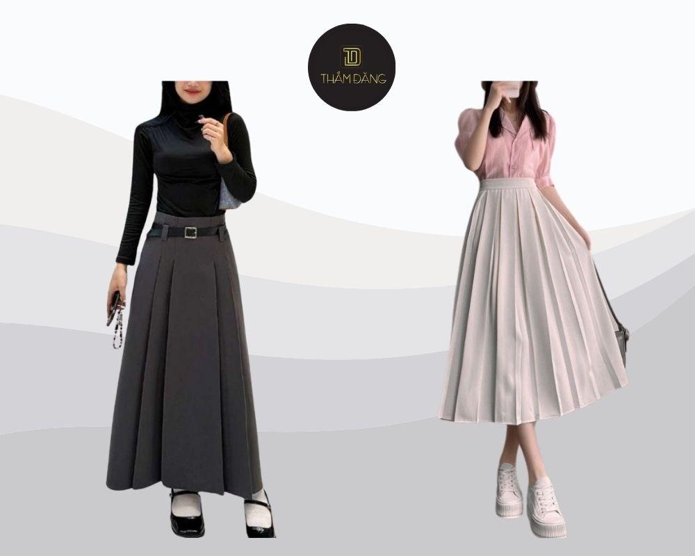 Phối đồ với chân váy xếp ly dài sao cho sang? 16 cách mix đồ thanh lịch