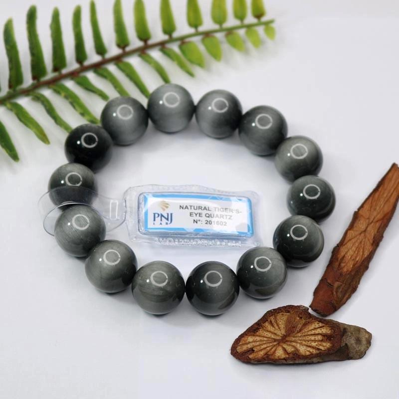 Vòng Đá Mắt Chim Ưng Xám Cao Cấp 6A 16mm - Phong Thủy Nolan