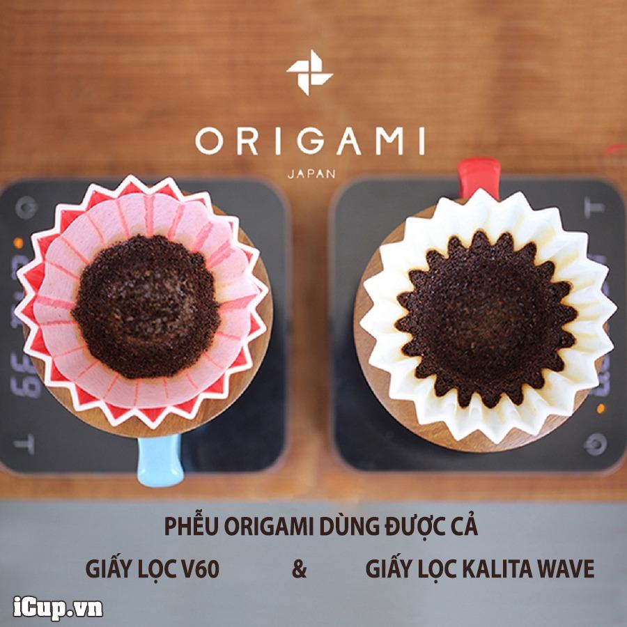 Phễu sứ Origami màu xanh cốm size S | Dùng 2 loại giấy V60 và Wave